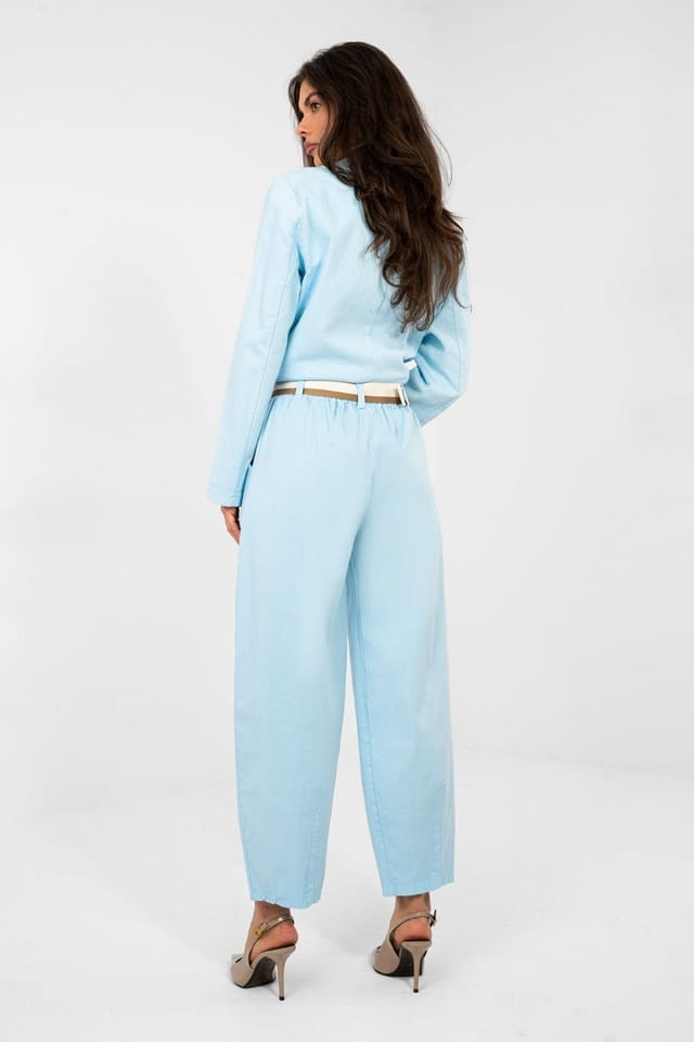 Love Lace Love Lace Women's High Waist Carrot Fit Cotton Trousers in Blue - 3