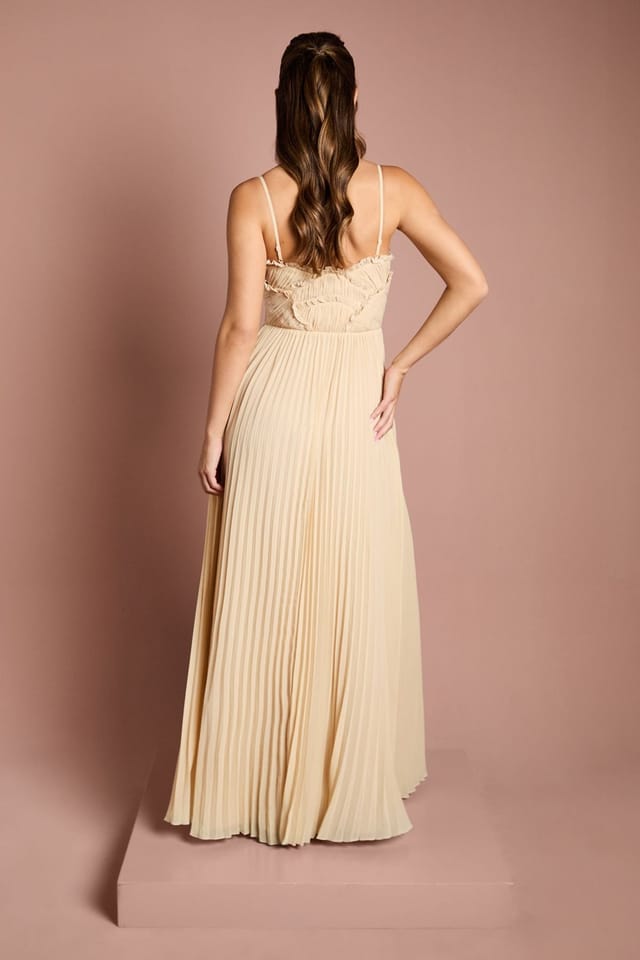Oasis Oasis Women's Strappy Pleated Bridesmaid Dress With Ruffle Detail in Ivory - 3