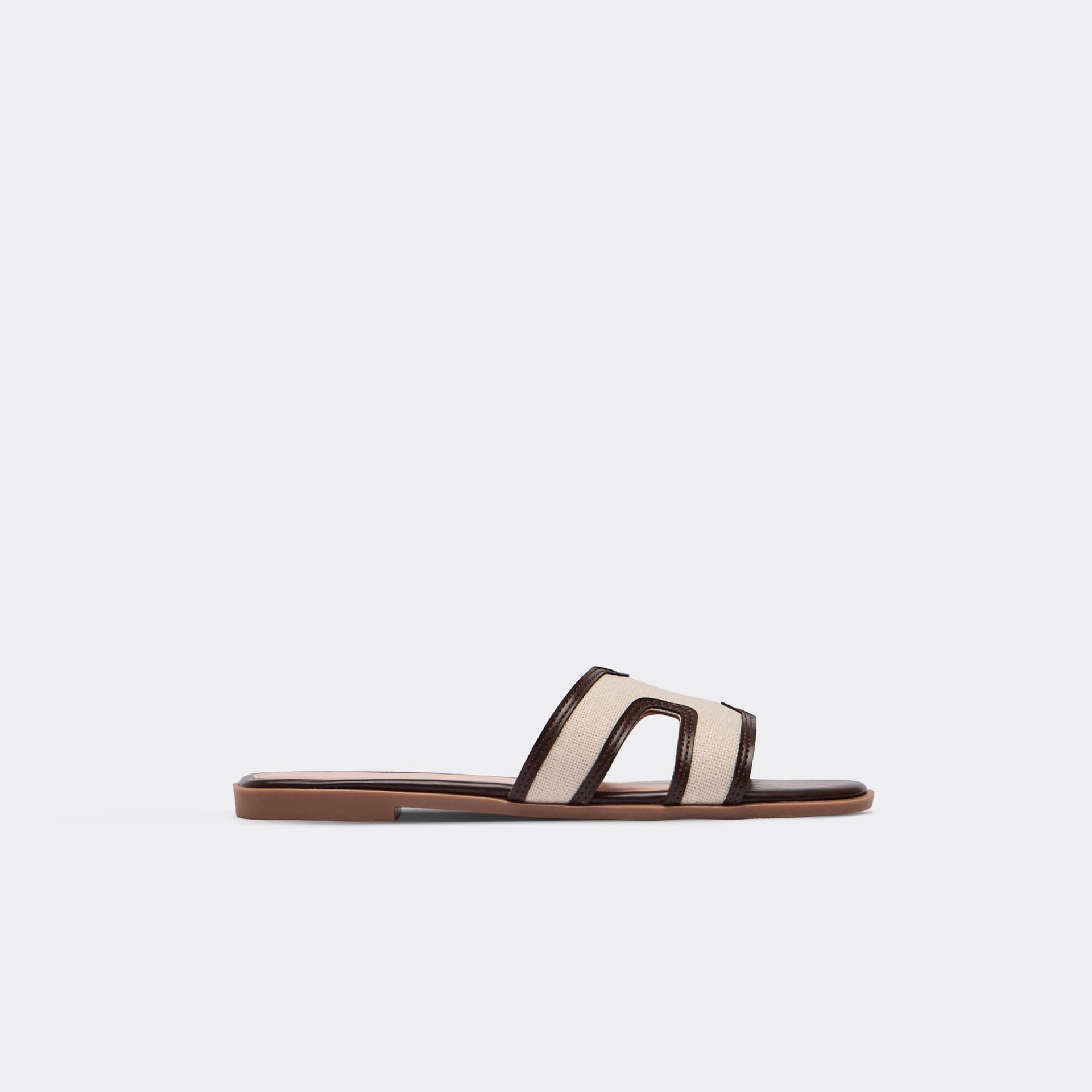 EGO Ines Woven Cut Out Detail Flat Slider Sandal In Brown Faux Leather, Women's Size UK 3