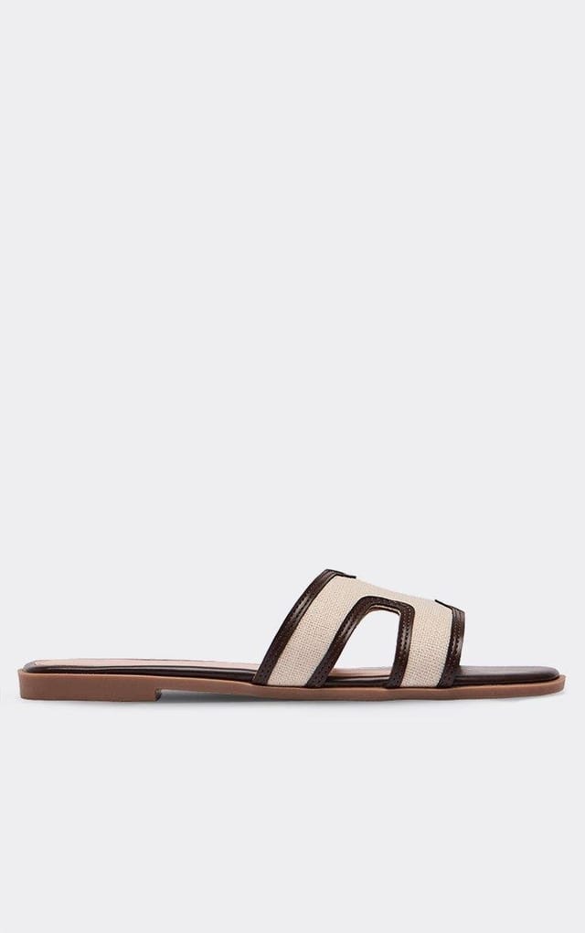 EGO Ines Woven Cut Out Detail Flat Slider Sandal In Brown Faux Leather, Women's Size UK 3 - 2