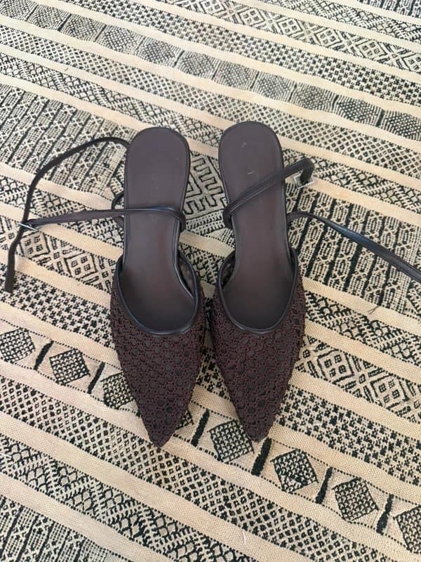 Topshop Topshop brown crochet kitten heels