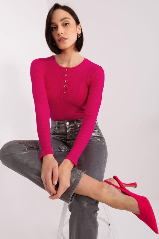 Love Lace Love Lace Women's Striped Cotton Button Blouse with Zircon Style 191848 in Pink - 2