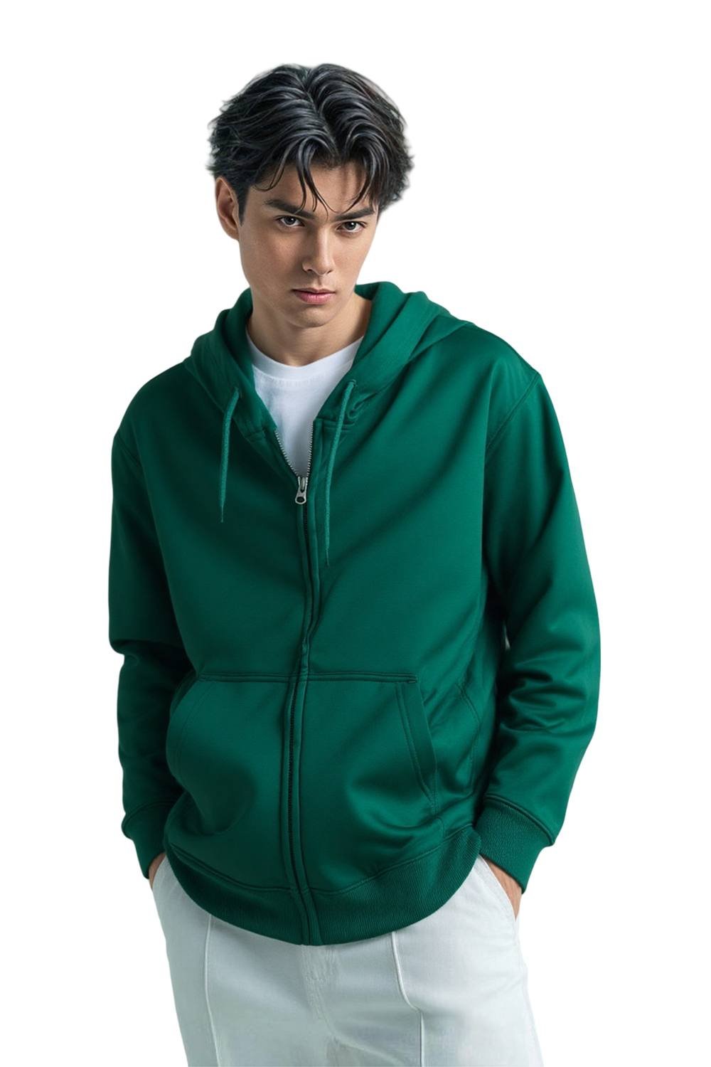 SweetLook SweetLook Men's Plain Full Zip Up Polyester Hoodies for Men Uk in Bottle Green - 2