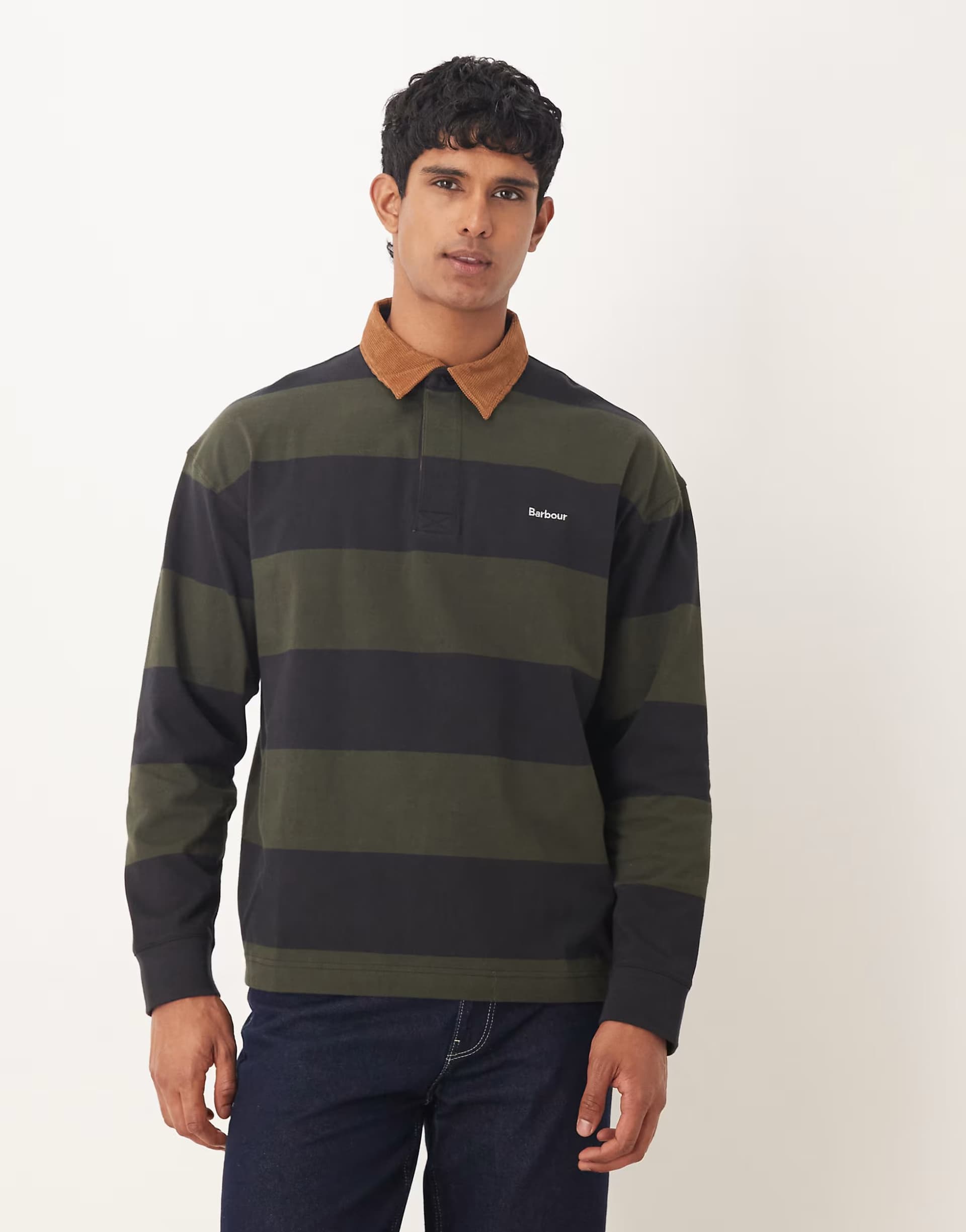 ASOS Barbour newclose oversized rugby shirt in black - BLACK