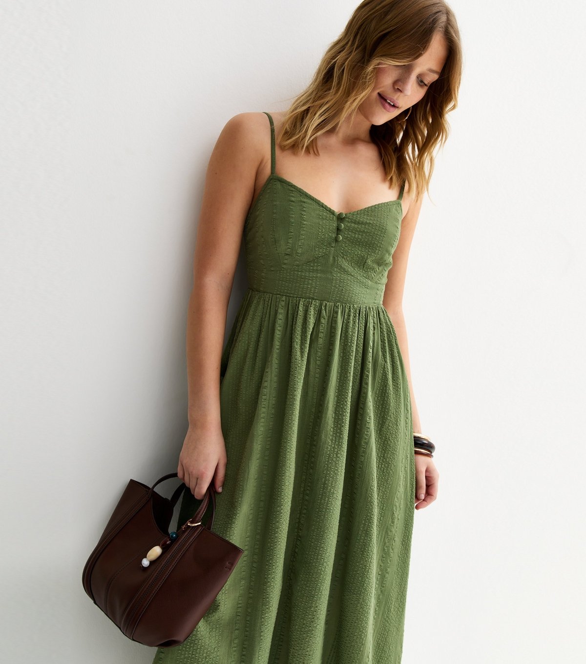 New Look Women's Dark Khaki V Waist Strappy Mini Dress New Look - 3