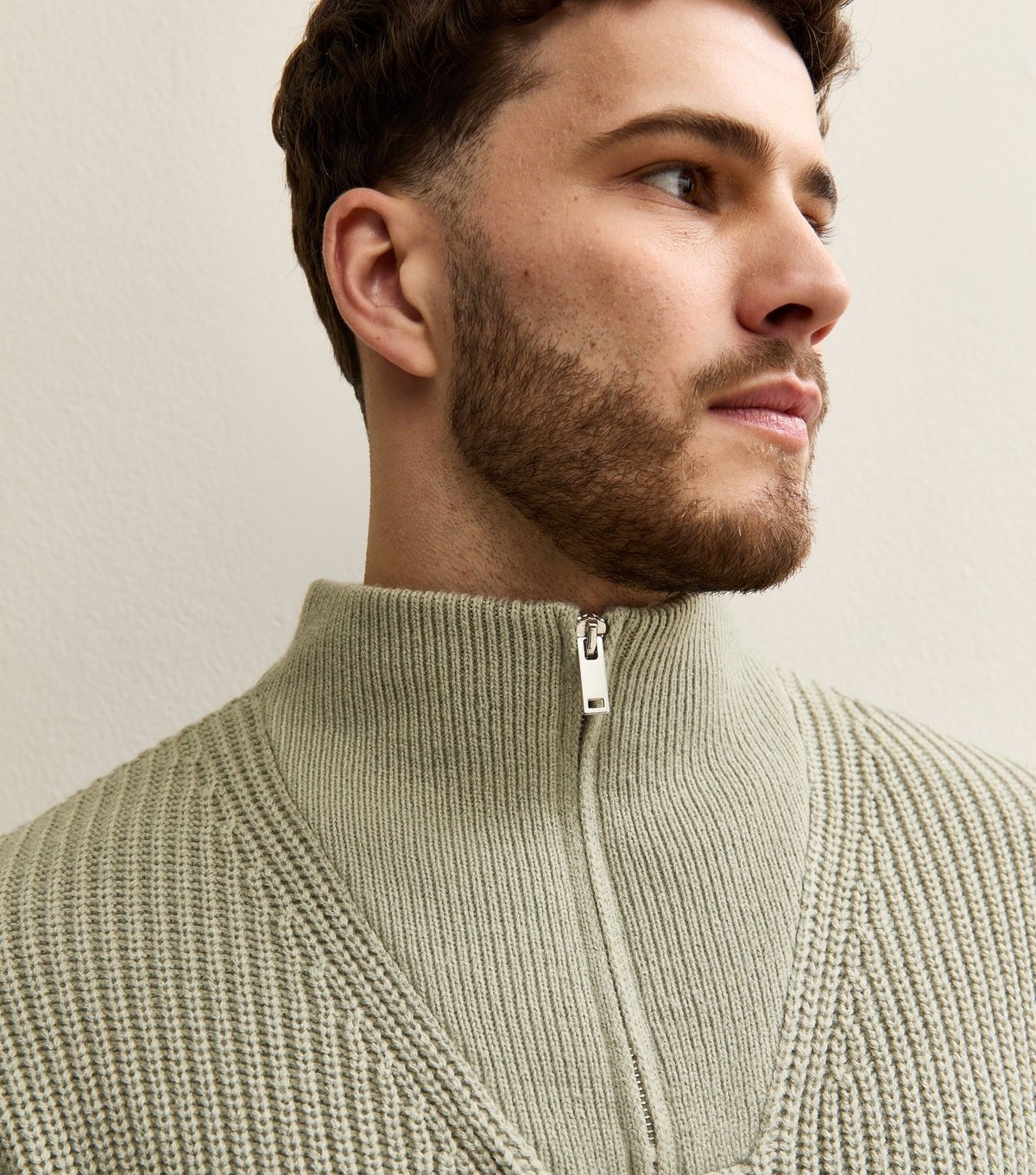 New Look Men's Mint Green Regular Quarter Zip Funnel Neck Jumper New Look - 2