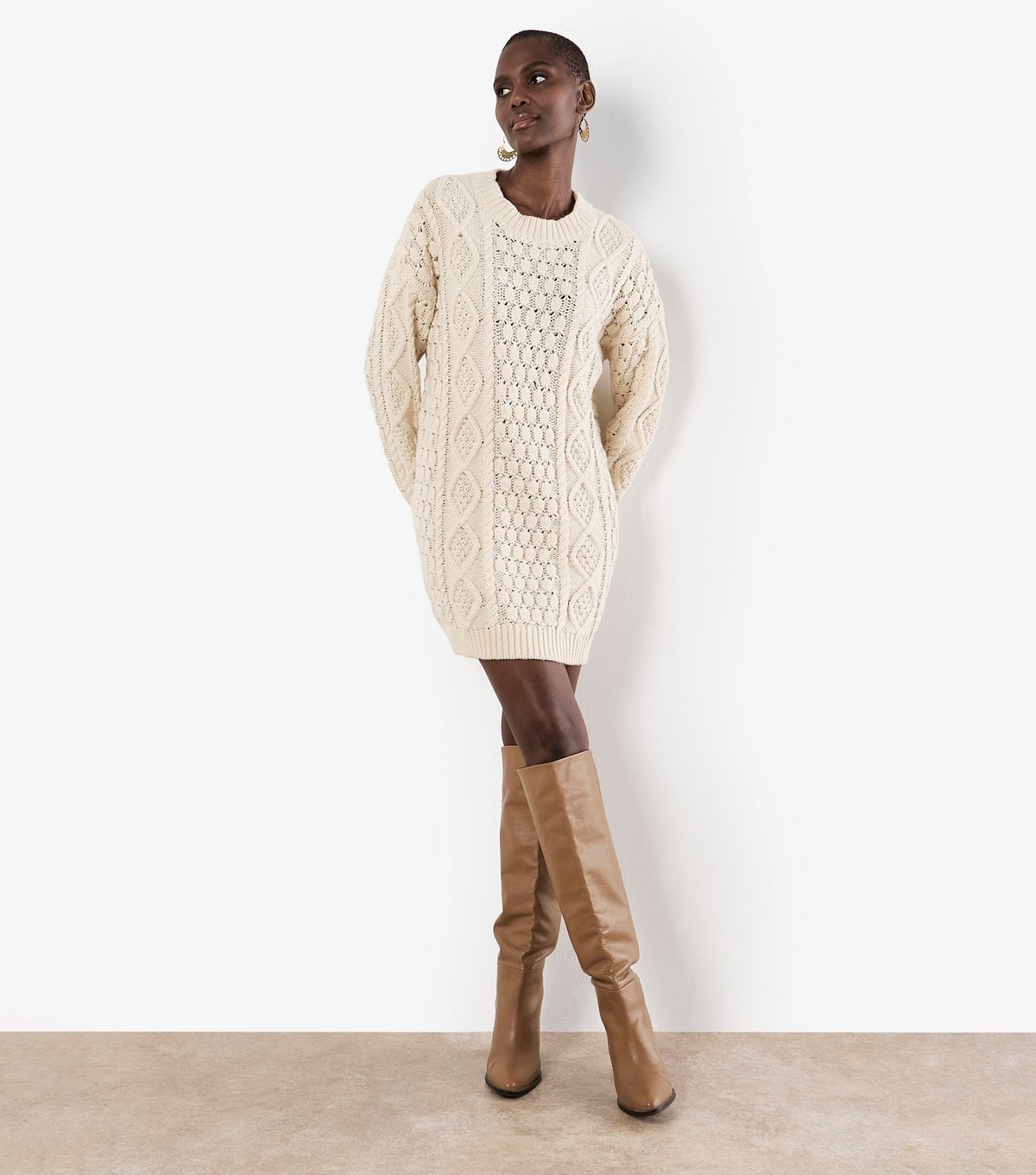 Apricot Women's Stone Cable Knit Oversized Jumper Dress Apricot New Look - 2