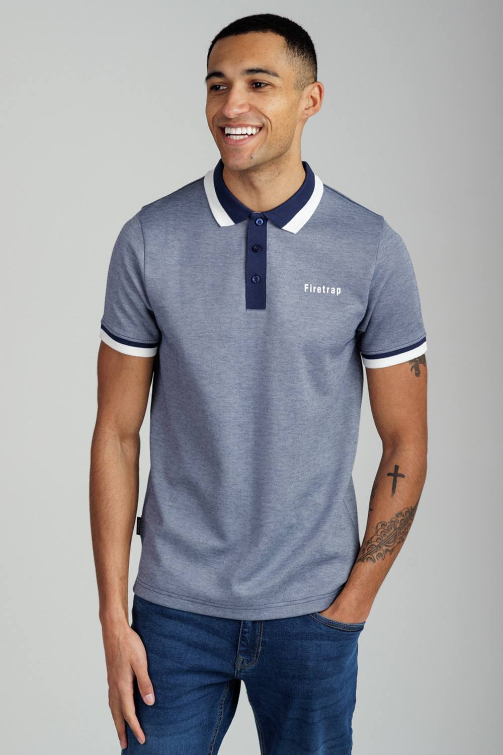 Firetrap Firetrap Men's Regular Fit Cotton Rich Jacquard Polo in Navy - 3