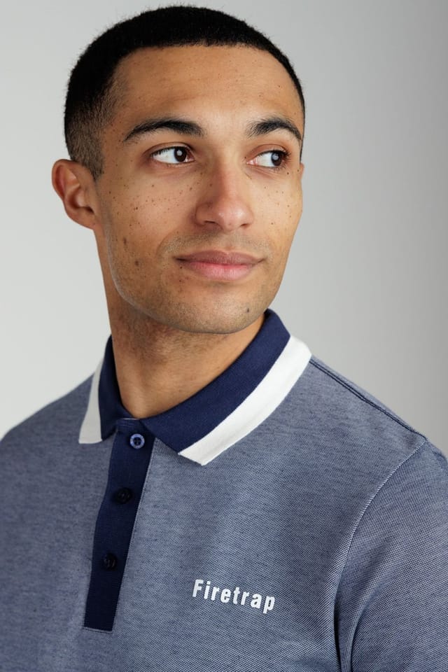 Firetrap Firetrap Men's Regular Fit Cotton Rich Jacquard Polo in Navy - 3