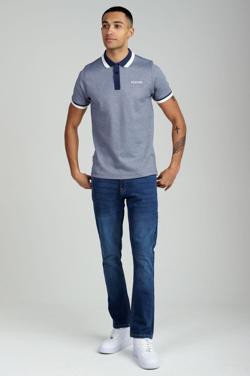 Firetrap Firetrap Men's Regular Fit Cotton Rich Jacquard Polo in Navy - 4