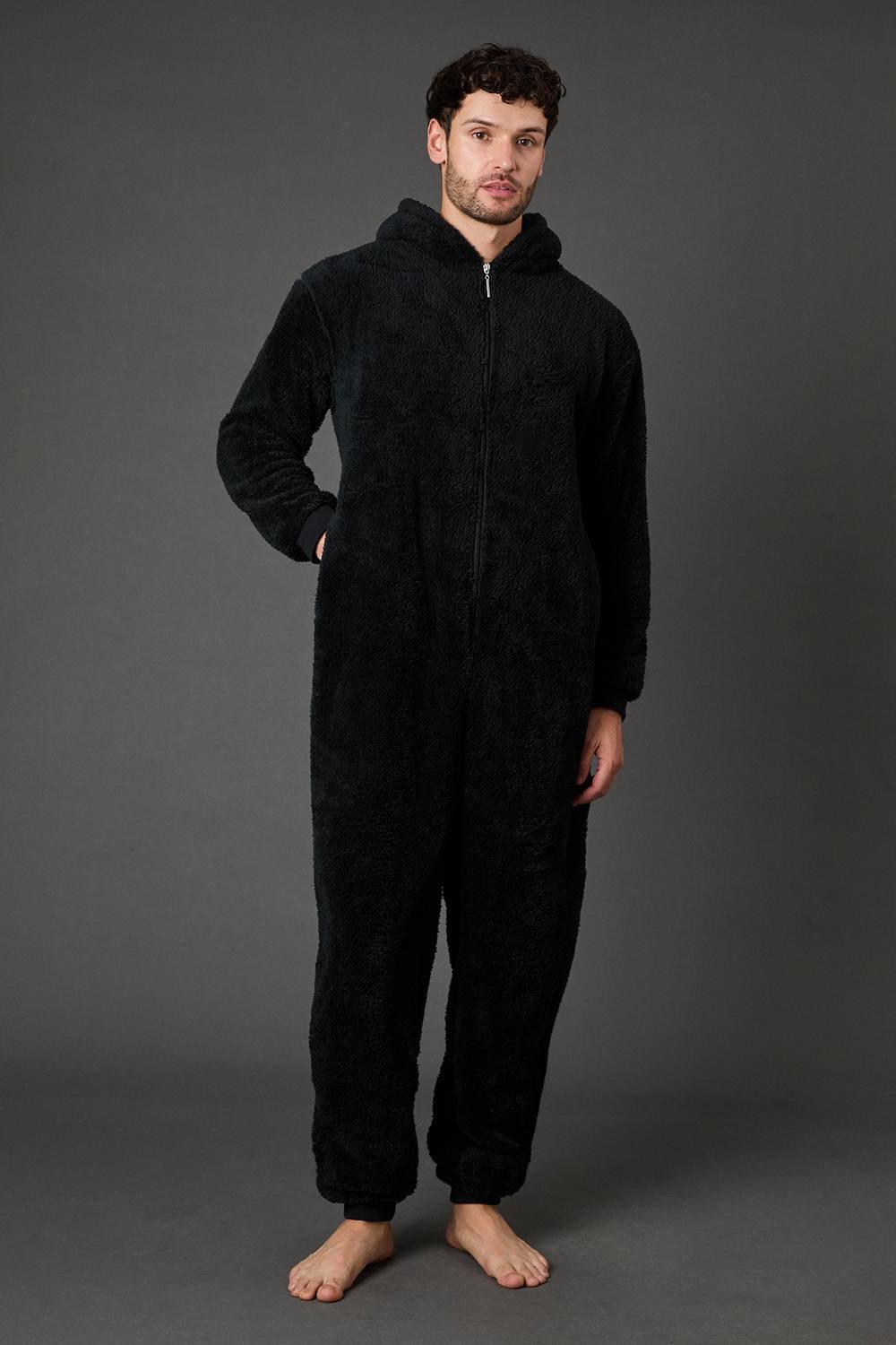 Maine Maine Men's Black Sherpa Hooded Onesie - 2