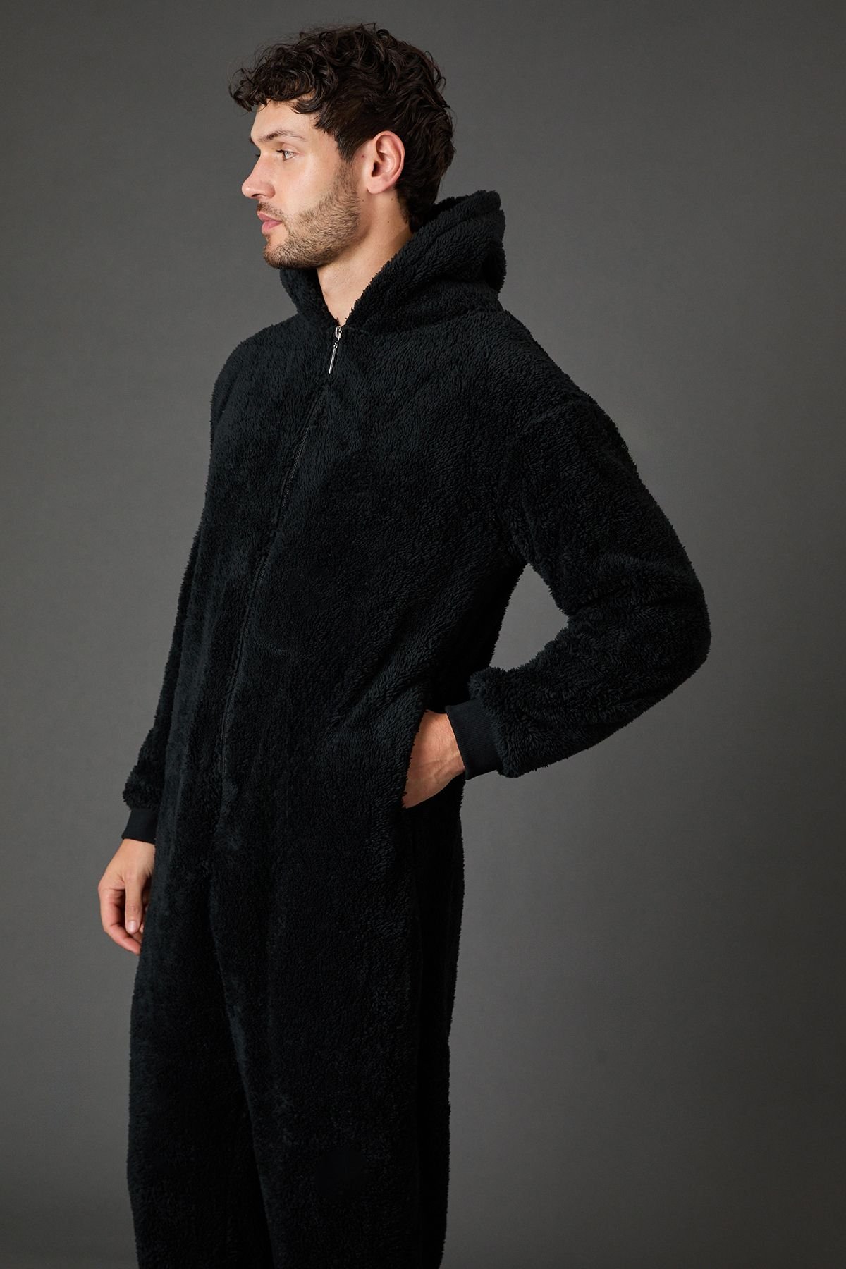 Maine Maine Men's Black Sherpa Hooded Onesie - 3