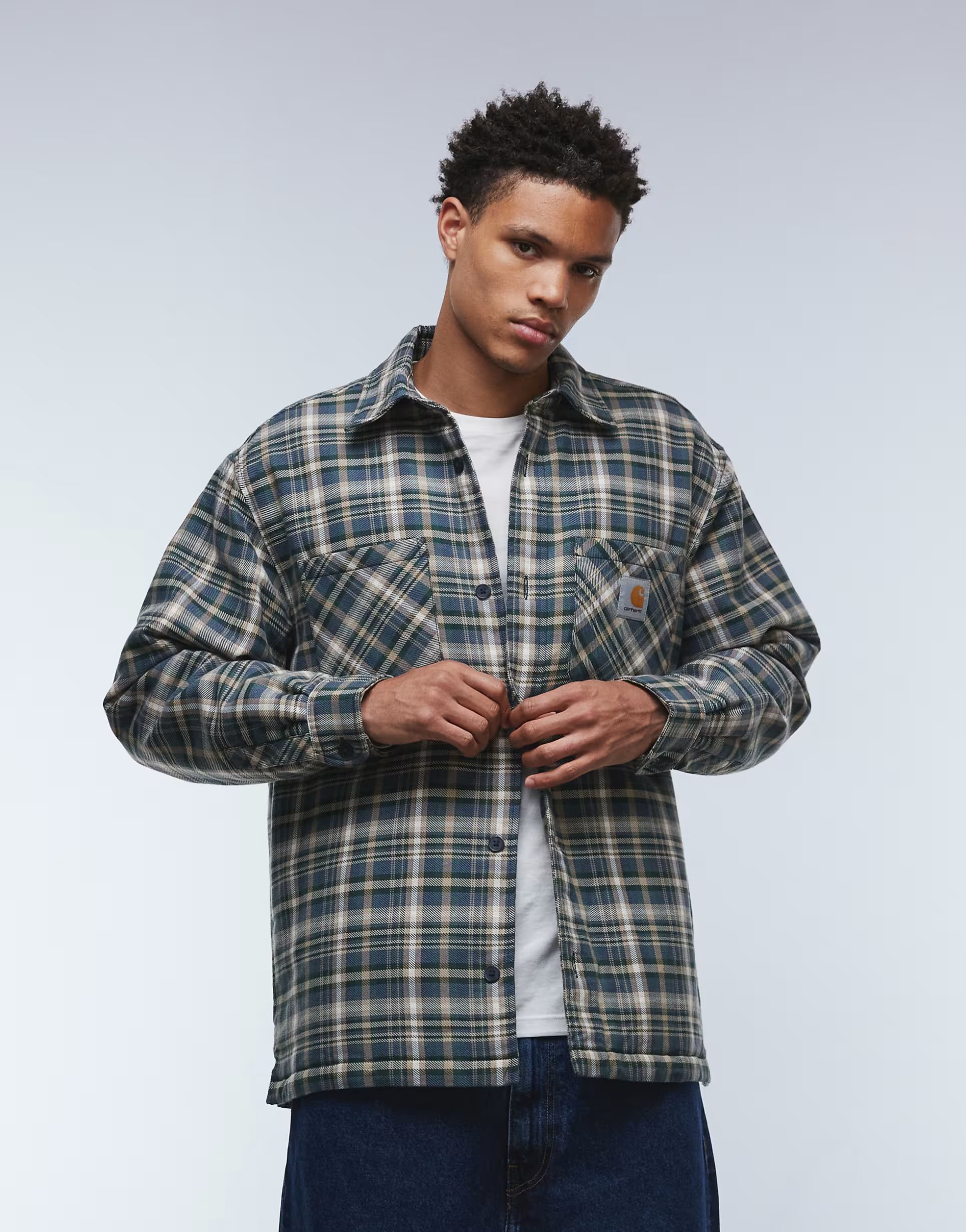ASOS Carhartt WIP cronyn shirt jacket in green check with quilted lining - 1