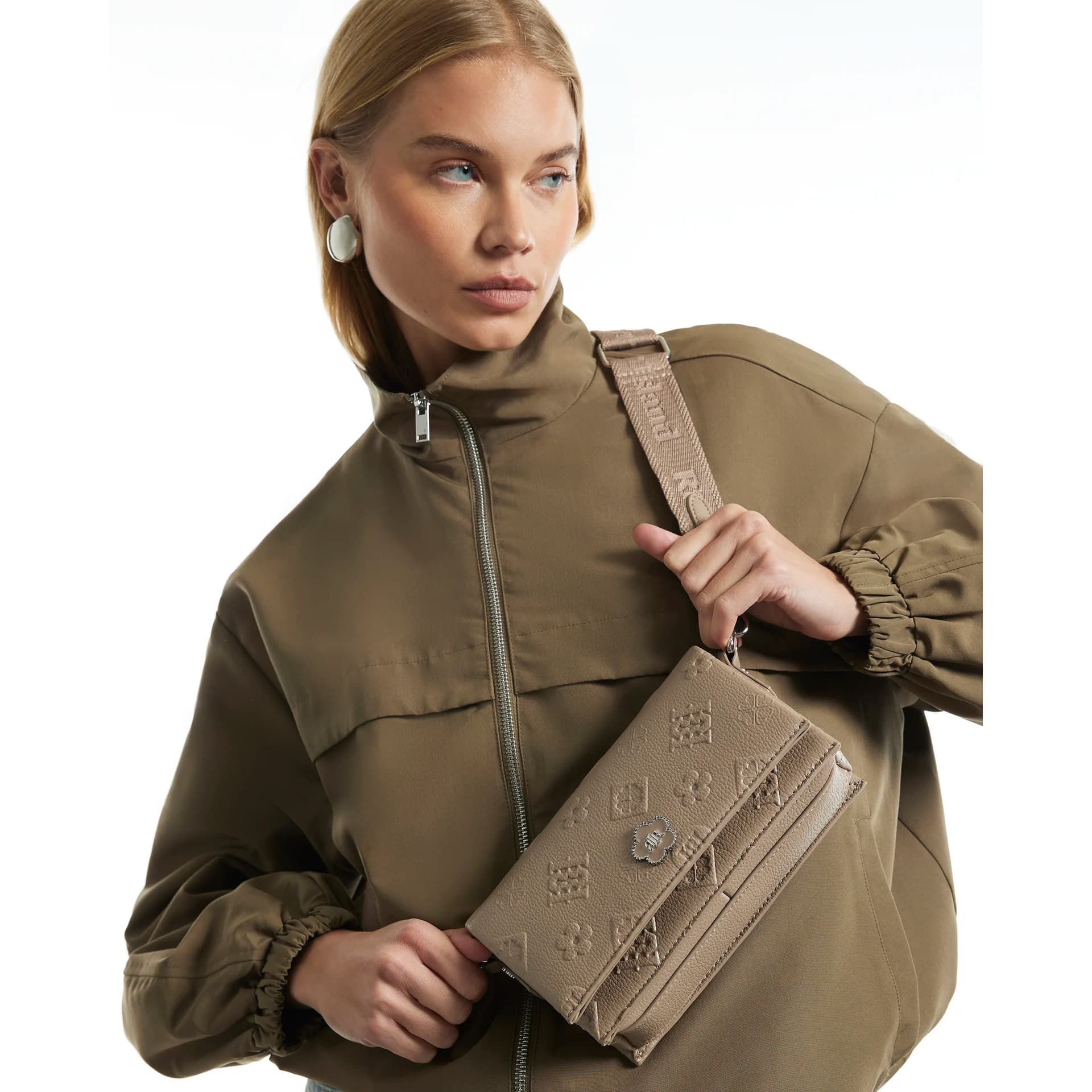River Island River Island Womens Beige Embossed Monogram Crossbody Bag