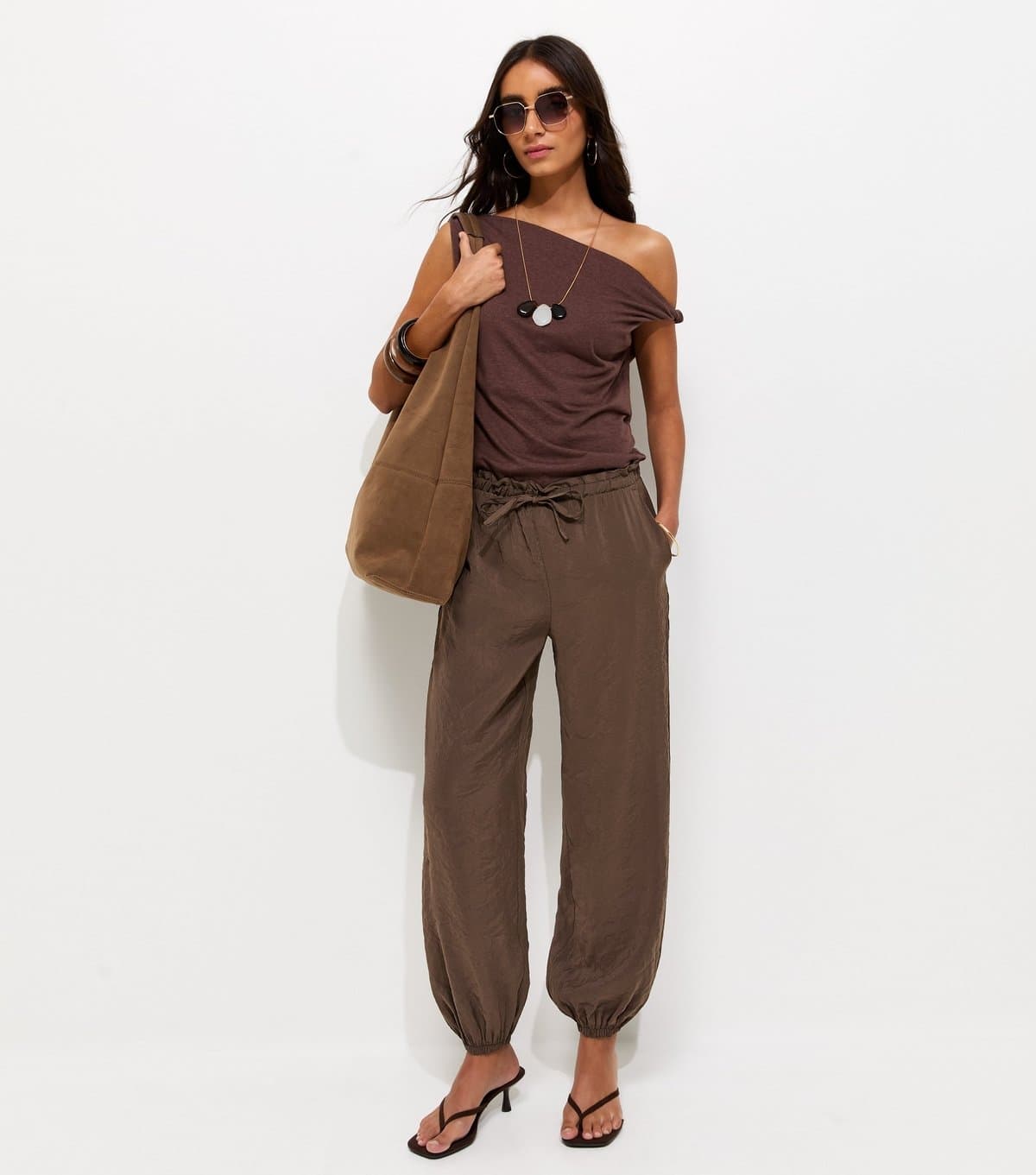 New Look New Look Dark Brown Tapered Cuff Drawstring Trousers