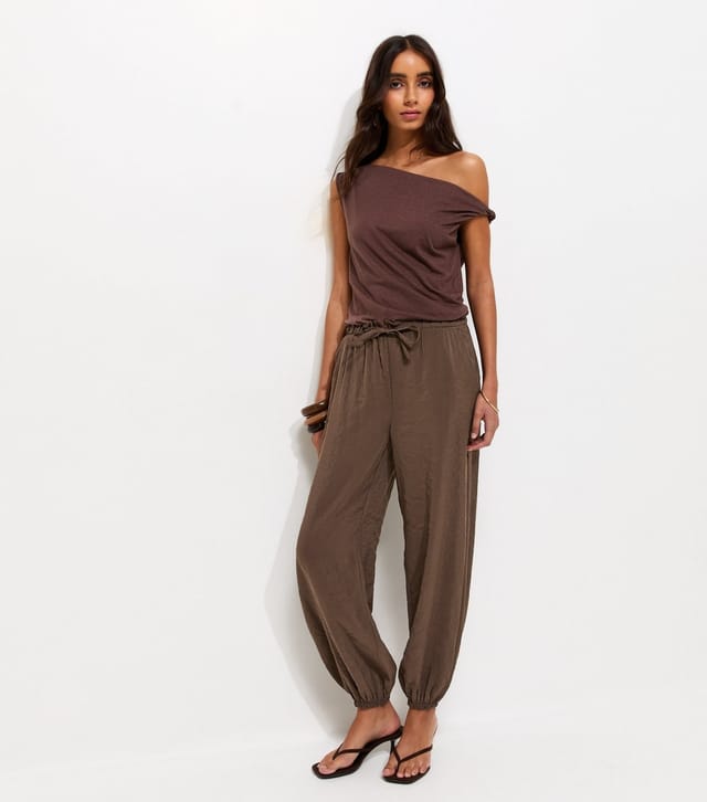 New Look Women's Dark Brown Tapered Cuff Drawstring Trousers New Look - 3
