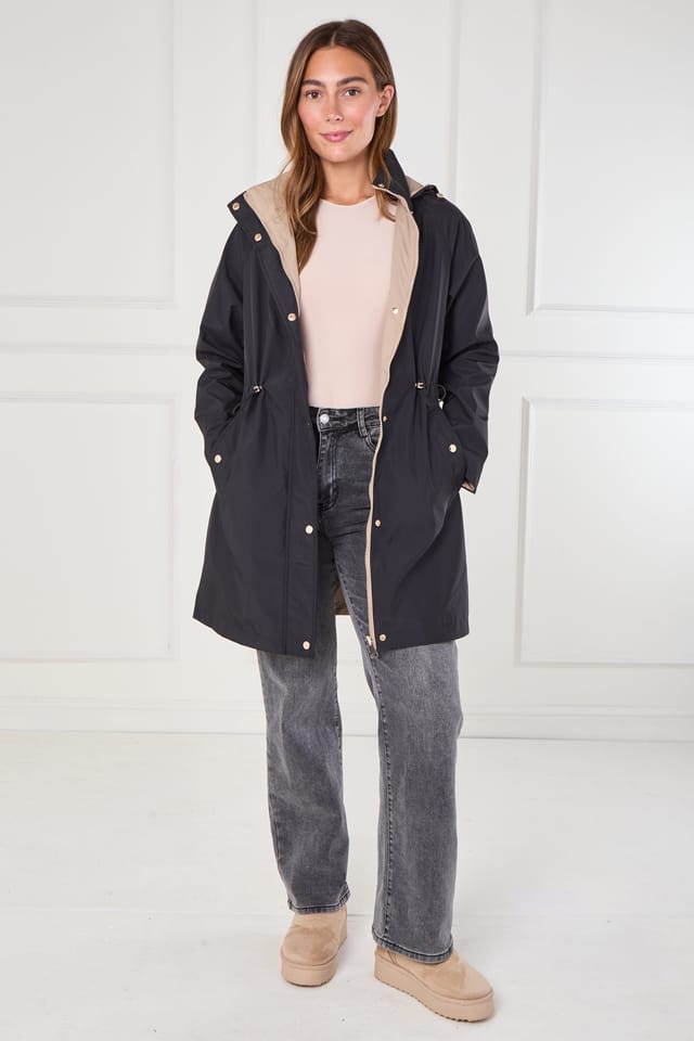 Love Sunshine Love Sunshine Women's Black & Stone Drawstring Reversible Parka - 2