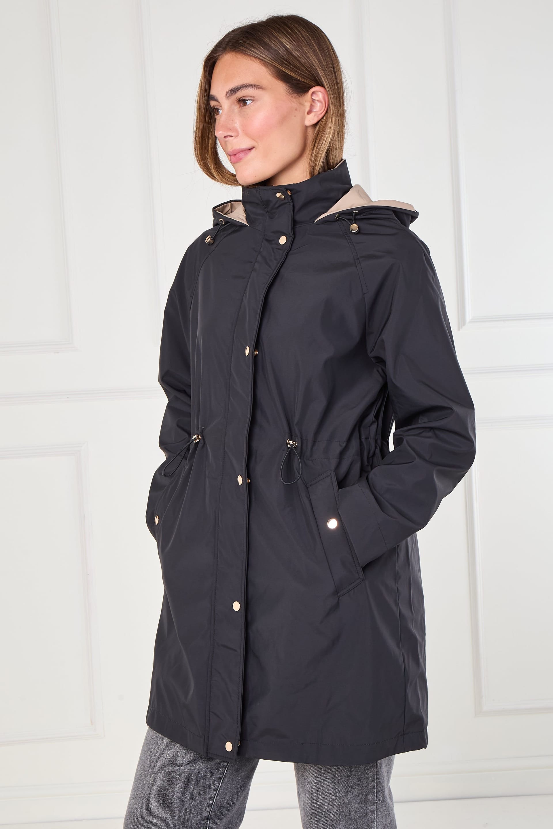 Love Sunshine Love Sunshine Women's Black & Stone Drawstring Reversible Parka - 4