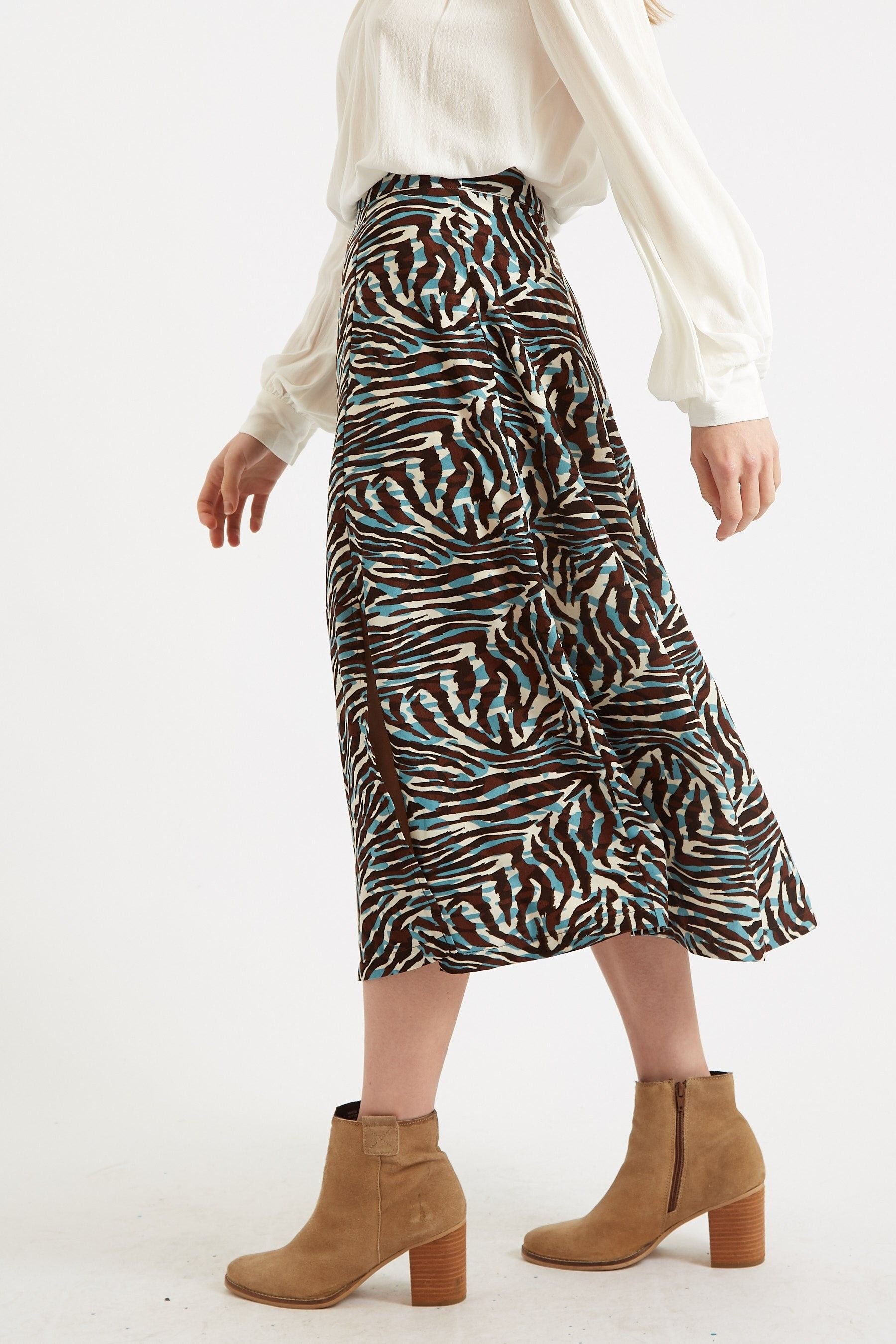 Louche Louche Women's Kiyo Roar Print Midi Skirt in Brown - 3