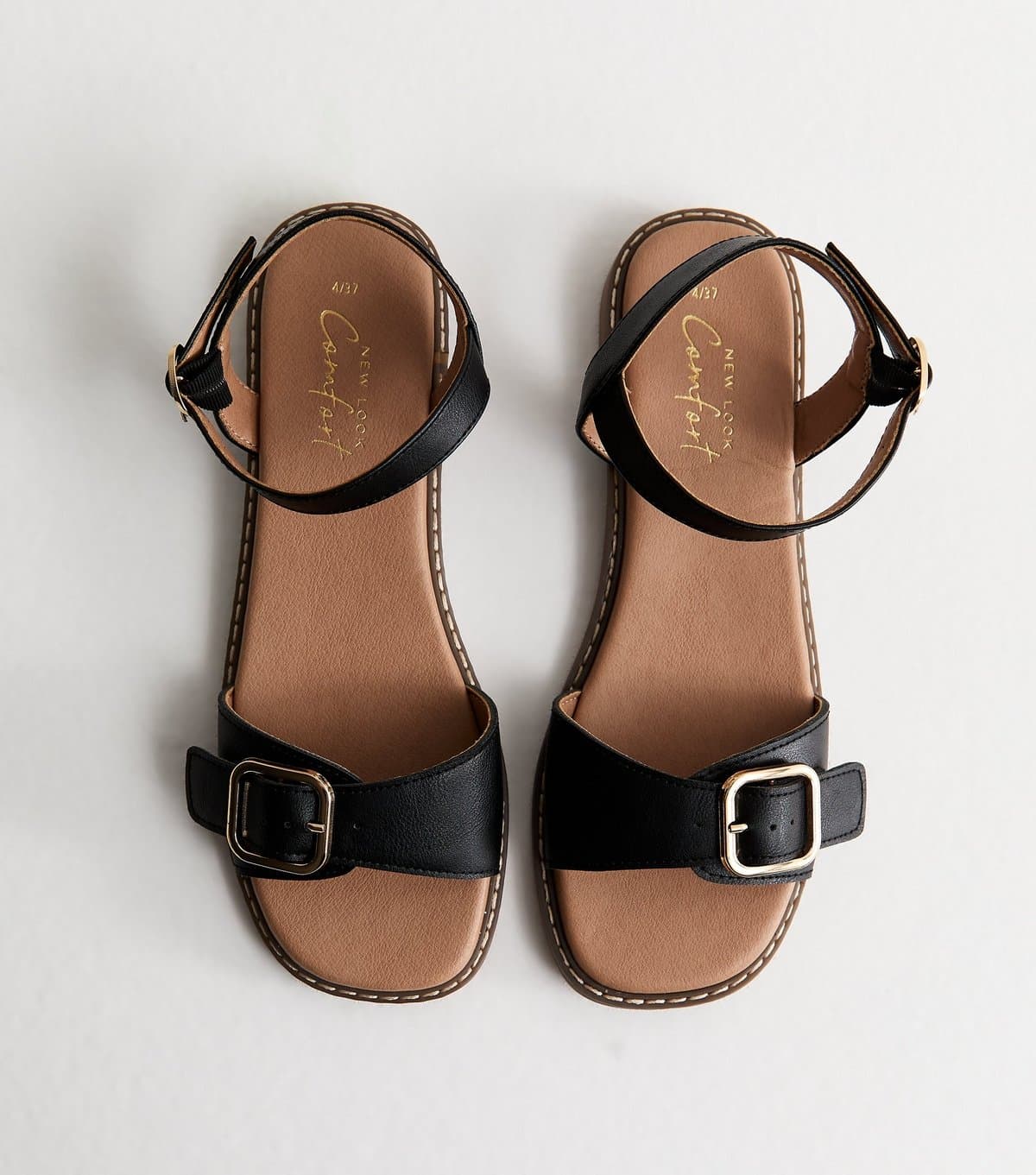 New Look Women's Black Buckled Strap Faux Leather Sandals Vegan New Look