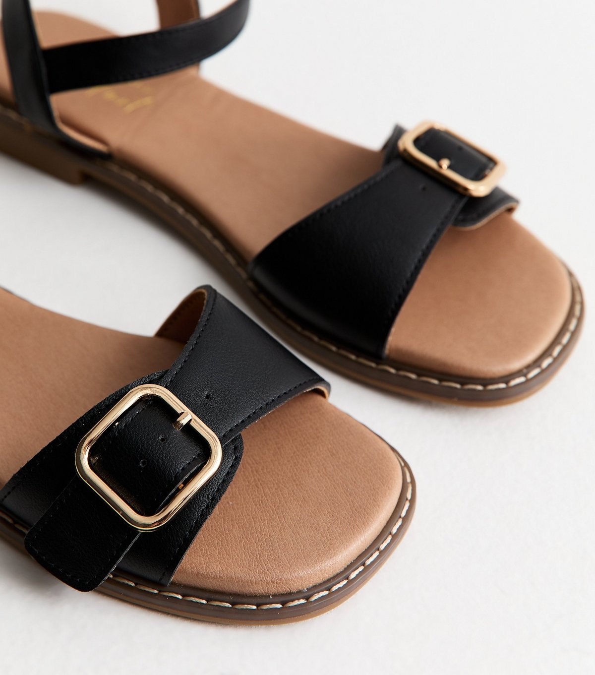 New Look Women's Black Buckled Strap Faux Leather Sandals Vegan New Look - 3