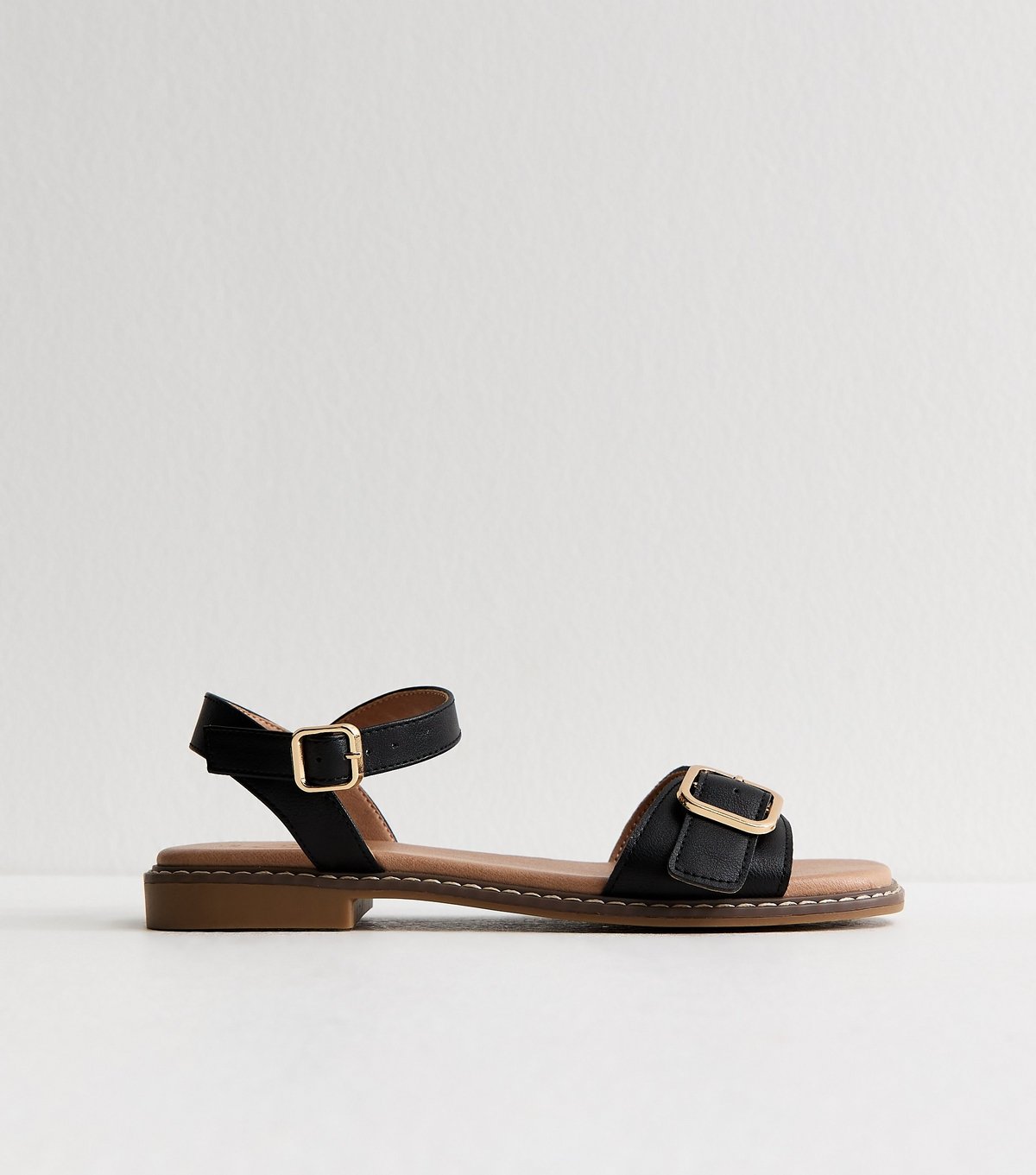 New Look Women's Black Buckled Strap Faux Leather Sandals Vegan New Look - 4