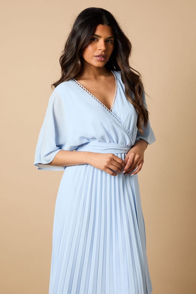 Oasis Oasis Women's Petite Occasion Kimono Sleeve Pleated Midi Dress in Cornflower Blue - 2