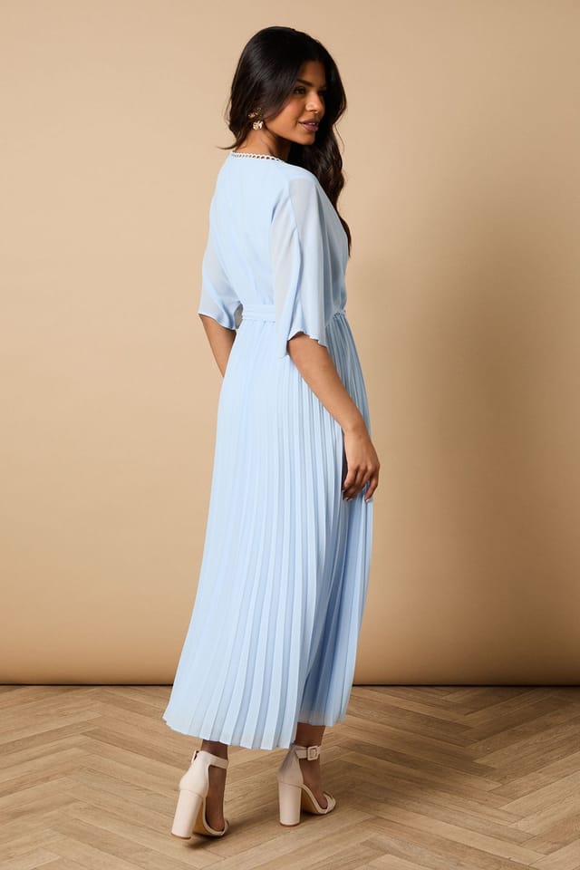 Oasis Oasis Women's Petite Occasion Kimono Sleeve Pleated Midi Dress in Cornflower Blue - 3