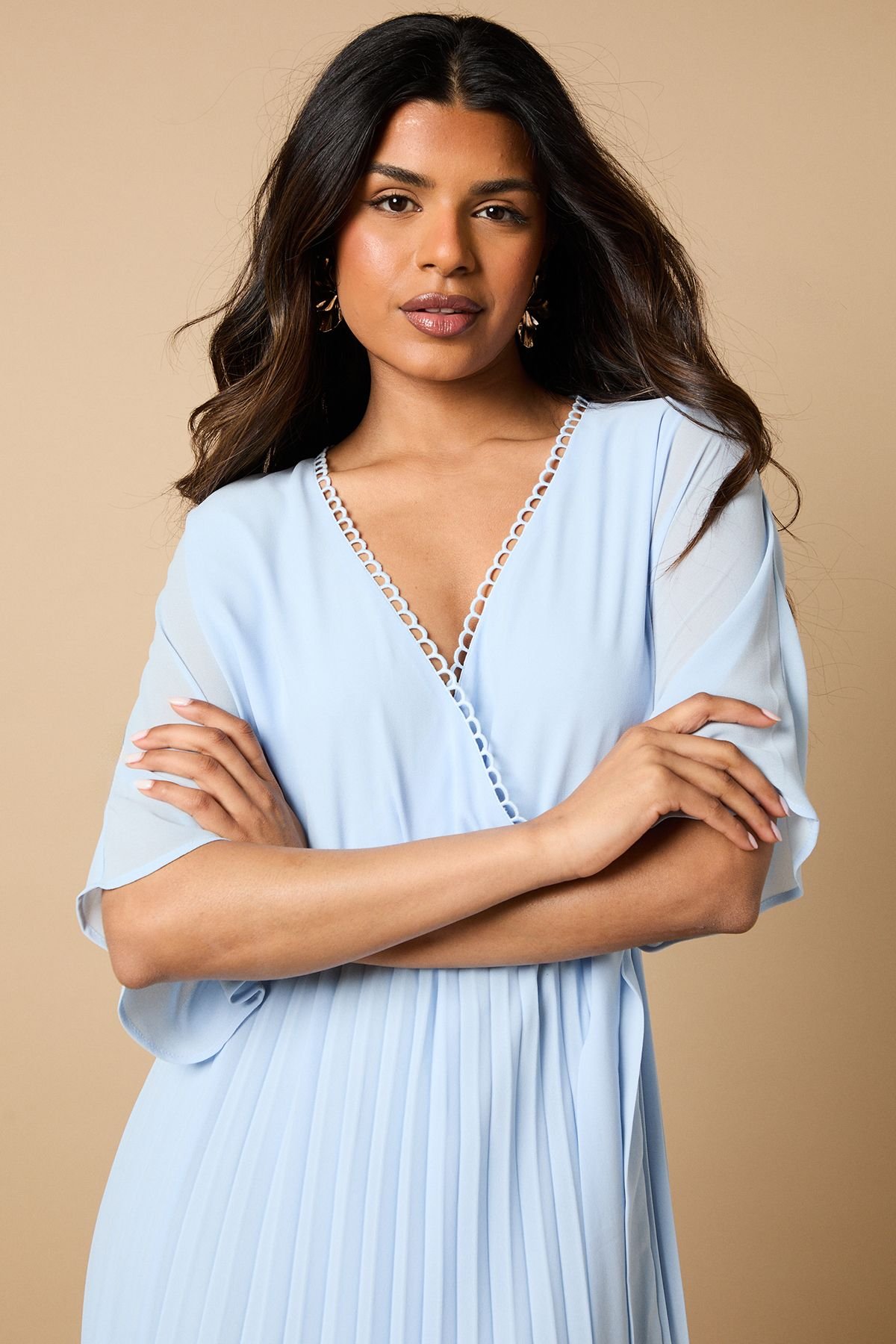 Oasis Oasis Women's Petite Occasion Kimono Sleeve Pleated Midi Dress in Cornflower Blue - 4