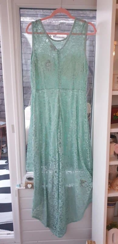 Apricot Mint lace evening prom dress drop hem babydoll dress