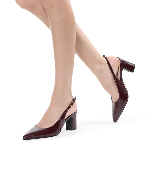 Paradox London Paradox London Women's Giana' Wide Fit Block Heel Slingback Shoes in Burgundy - 2