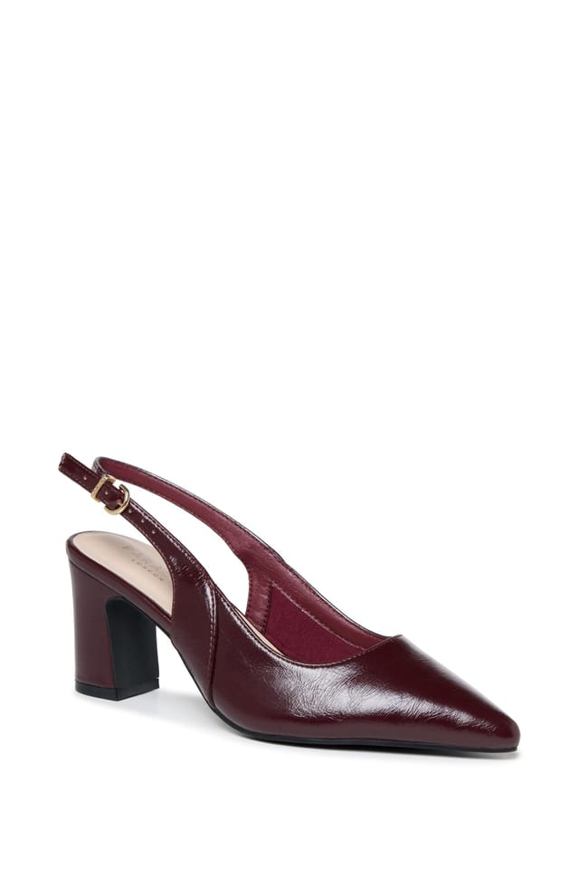 Paradox London Paradox London Women's Giana' Wide Fit Block Heel Slingback Shoes in Burgundy - 3