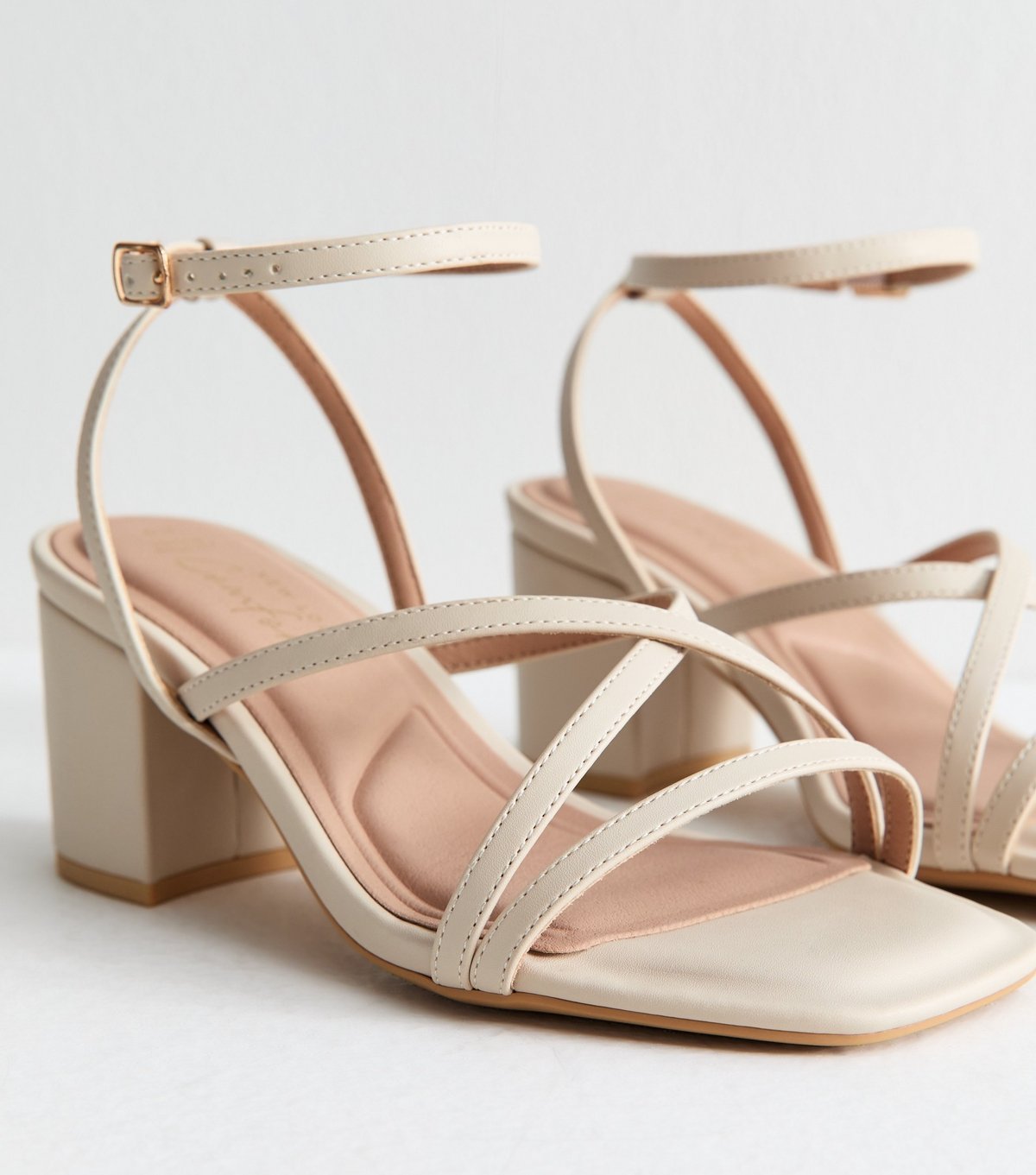 New Look Women's Extra Wide Fit Off White Block Heel Multi Strap Sandals Vegan New Look - 3