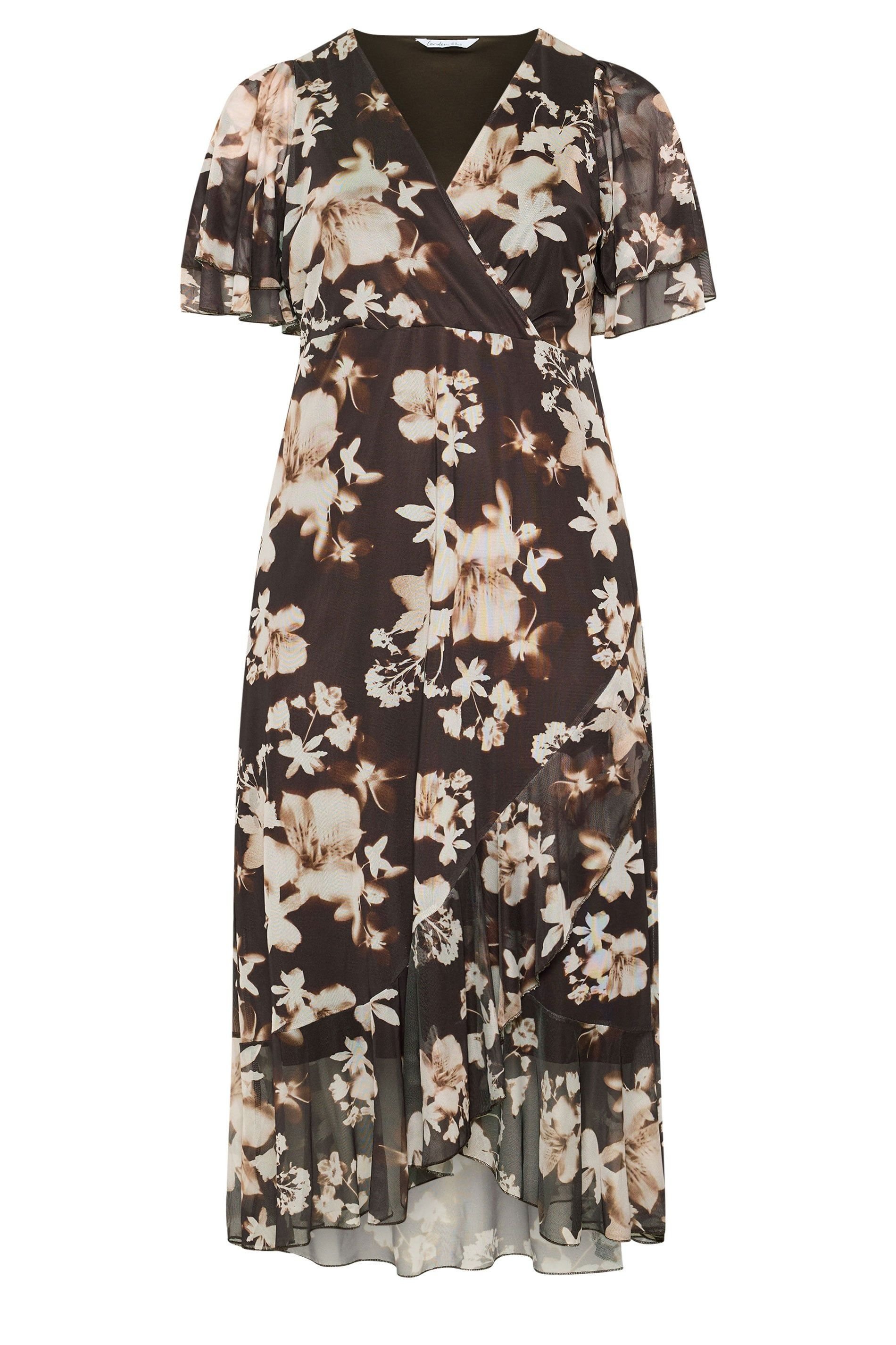 Yours Yours Women's Floral Wrap Dress in Chocolate - 2