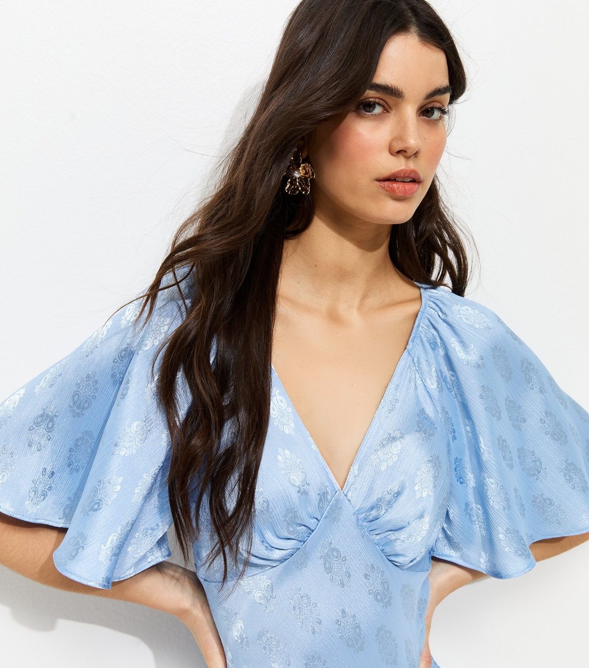 New Look Women's Light Blue Paisley Pattern Jacquard Flutter Sleeve Midi Dress New Look - 2