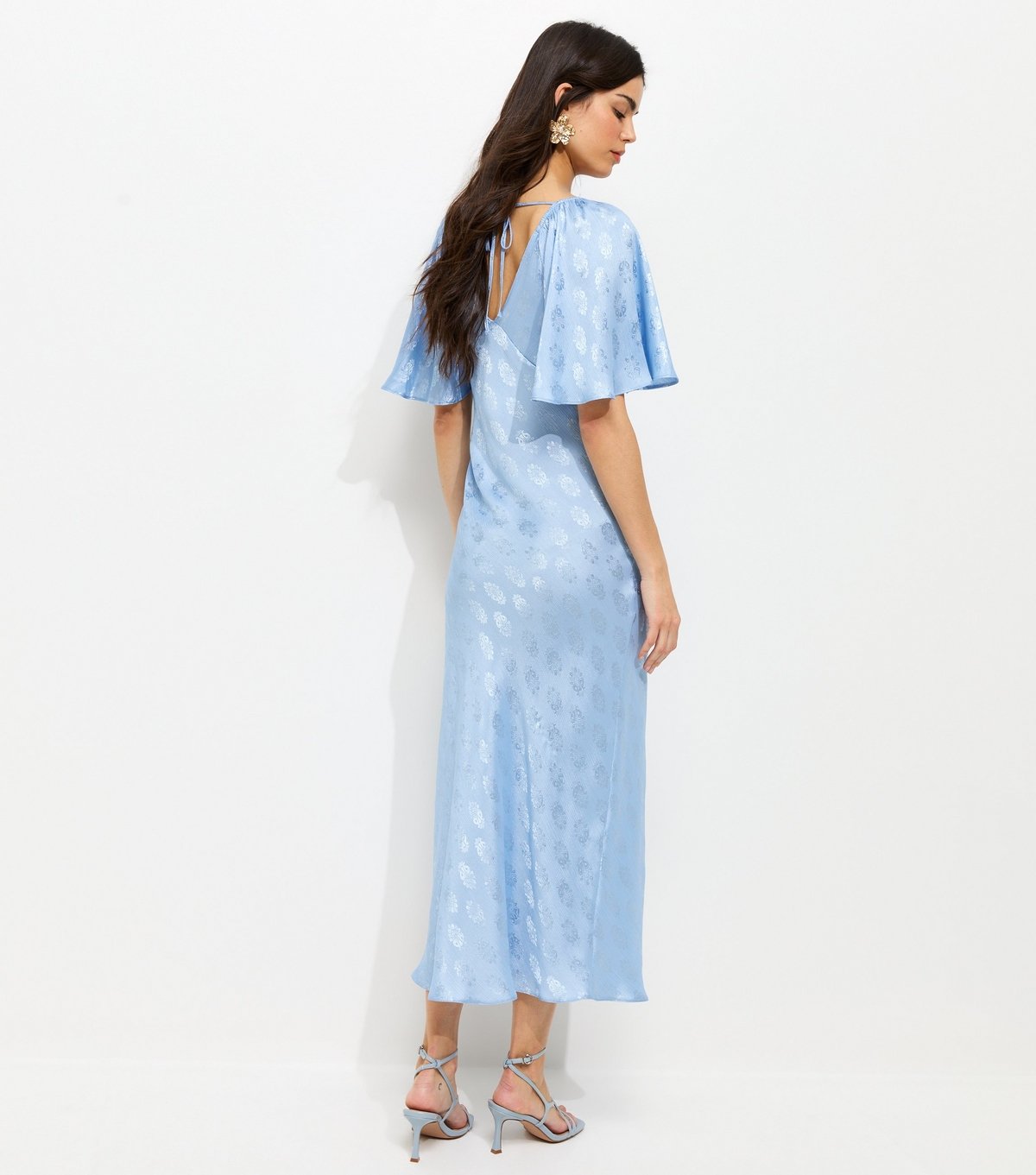 New Look Women's Light Blue Paisley Pattern Jacquard Flutter Sleeve Midi Dress New Look - 4