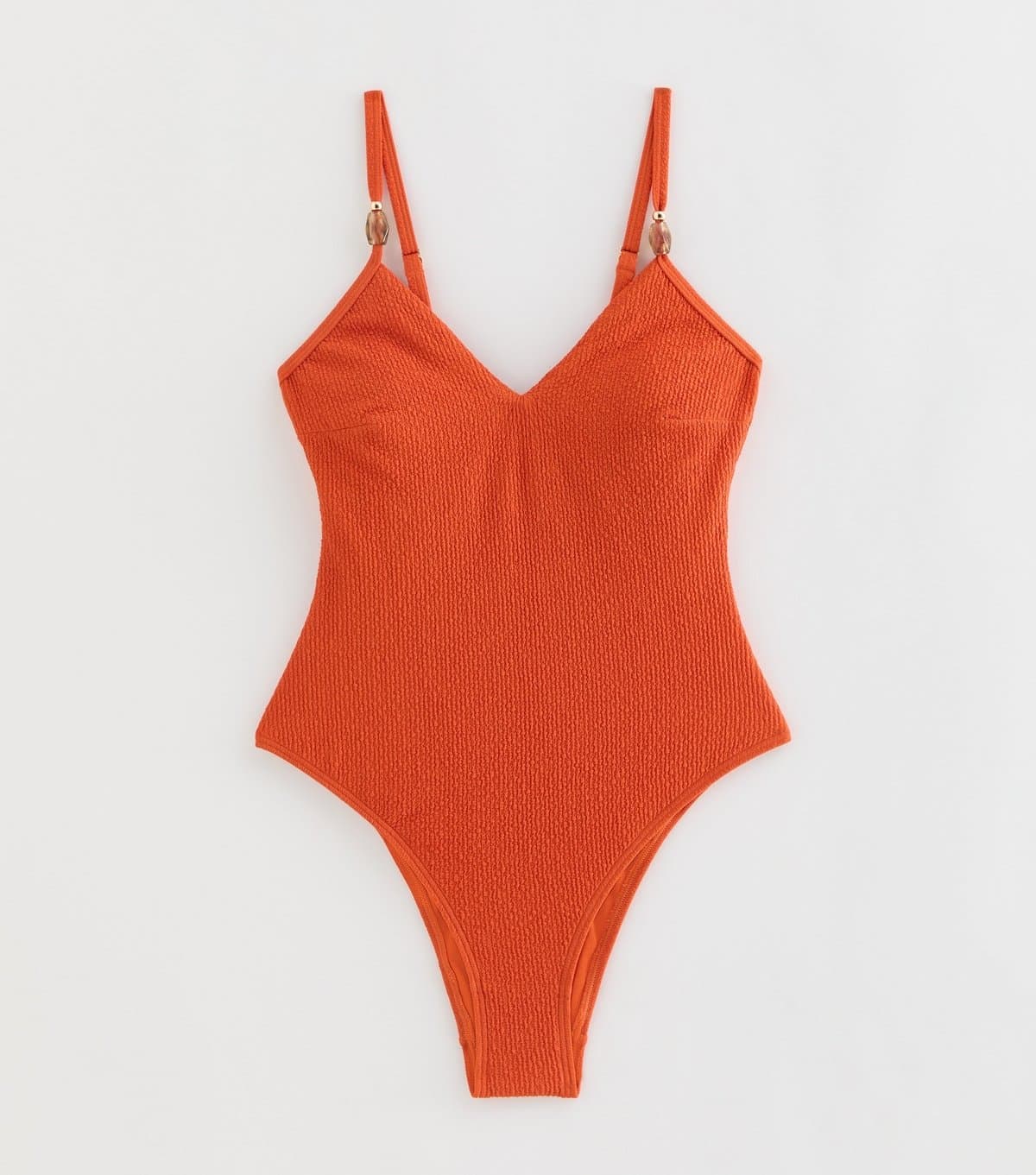 New Look Women's Bright Orange Tummy Control Crinkle Beaded Strap Swimsuit New Look