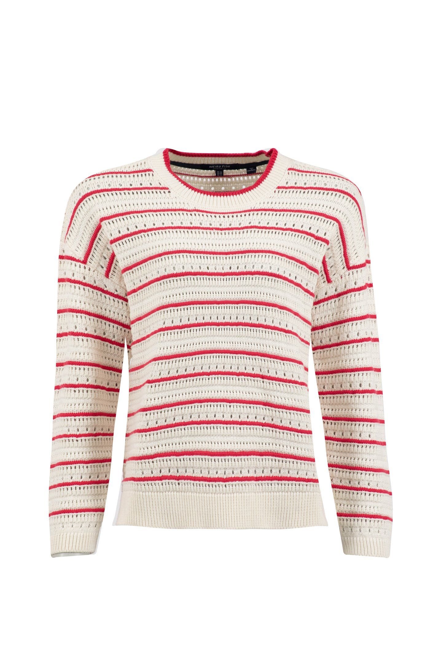 Weird Fish Weird Fish Women's Liah Pointelle Striped Crew Neck Jumper in Cream - 2