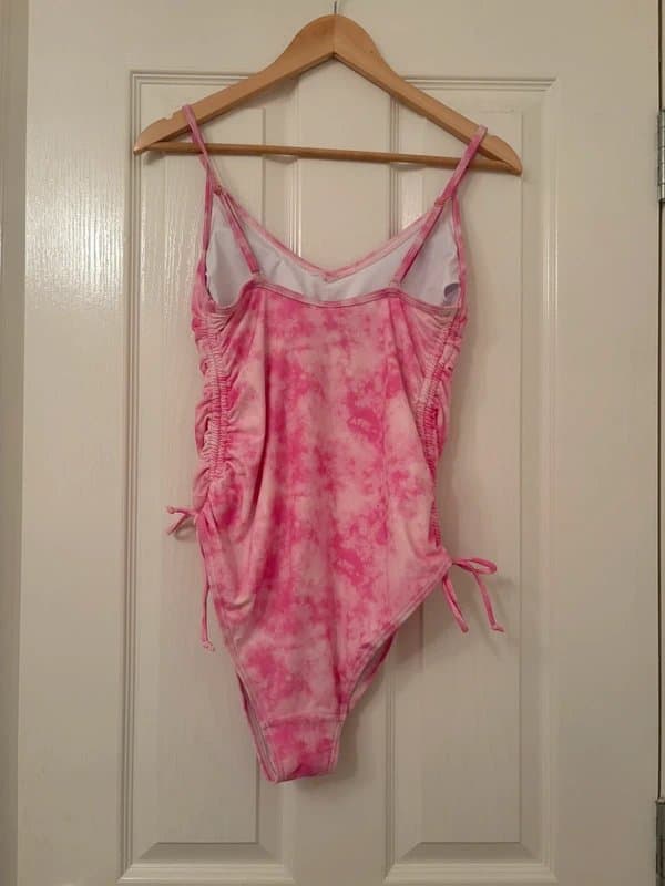 New Look New Look pink tie dye ruched side swimsuit