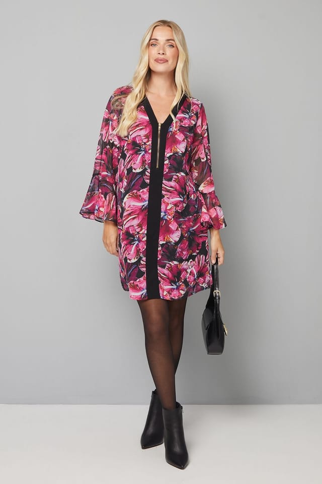 Wallis Wallis Women's Petite Floral Zip Front Shift Dress in Pink - 2