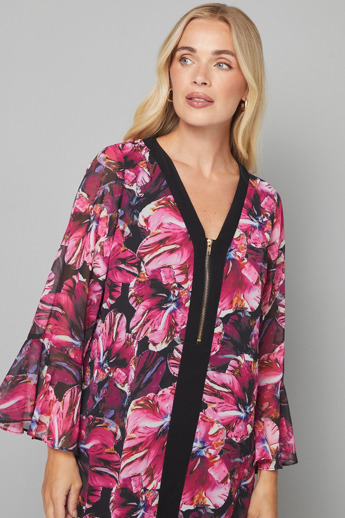 Wallis Wallis Women's Petite Floral Zip Front Shift Dress in Pink - 4