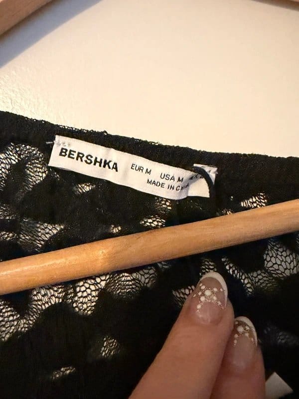 Bershka Black Lace Asymmetric Shoulder Top