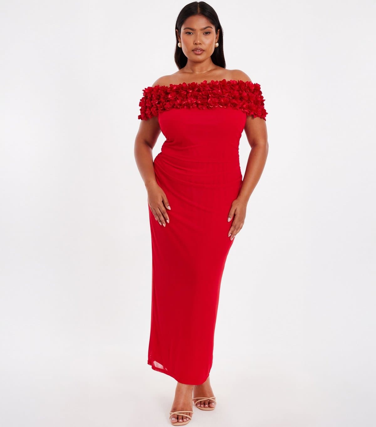 Quiz Women's Curve Red Floral Strapless Midaxi Dress Quiz New Look