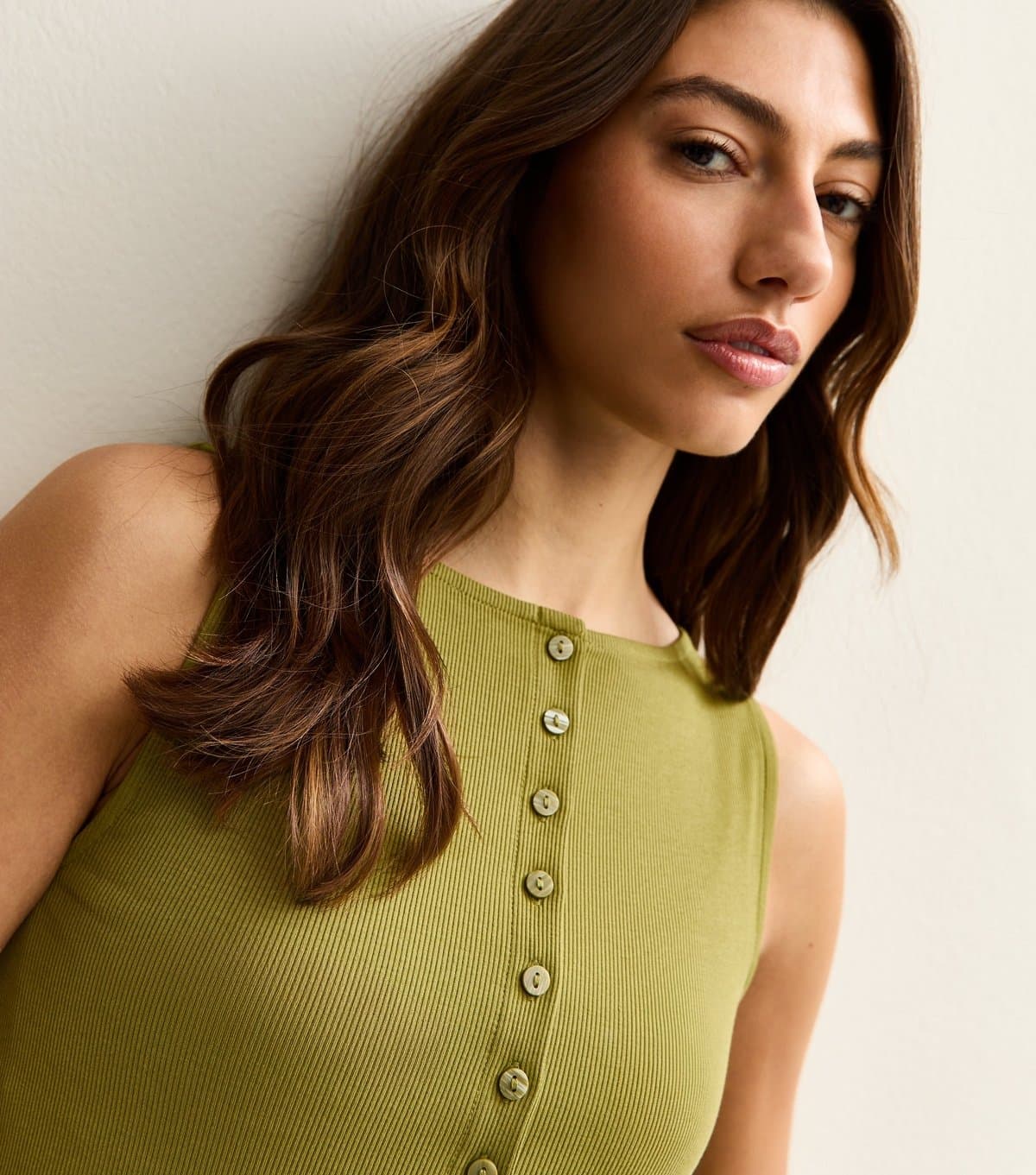 New Look Women's Tall Light Green Button Through Tank Top New Look