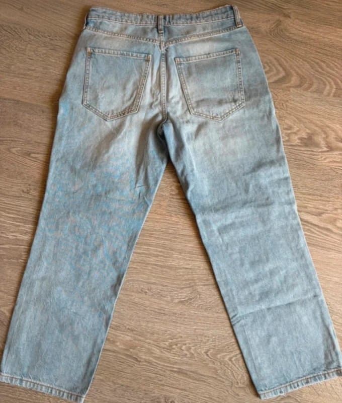 River Island River Island Embellished Mom Jeans UK 12 Light Wash Distressed Rhinestone Studded Denim Y2K