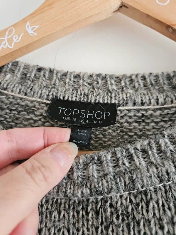 Topshop Grey Black Topshop ladies casual jumper with paw print motif size 8