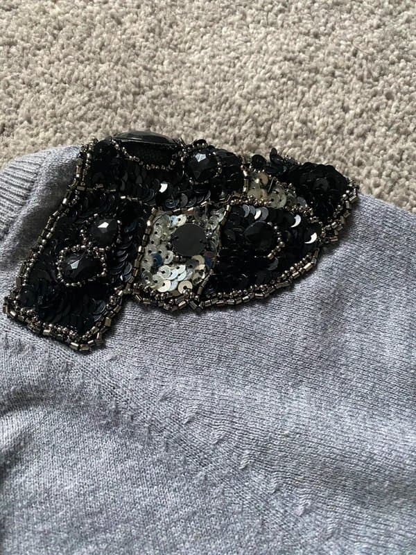 Topshop TopShop Grey Embellished Shoulder Knit Top