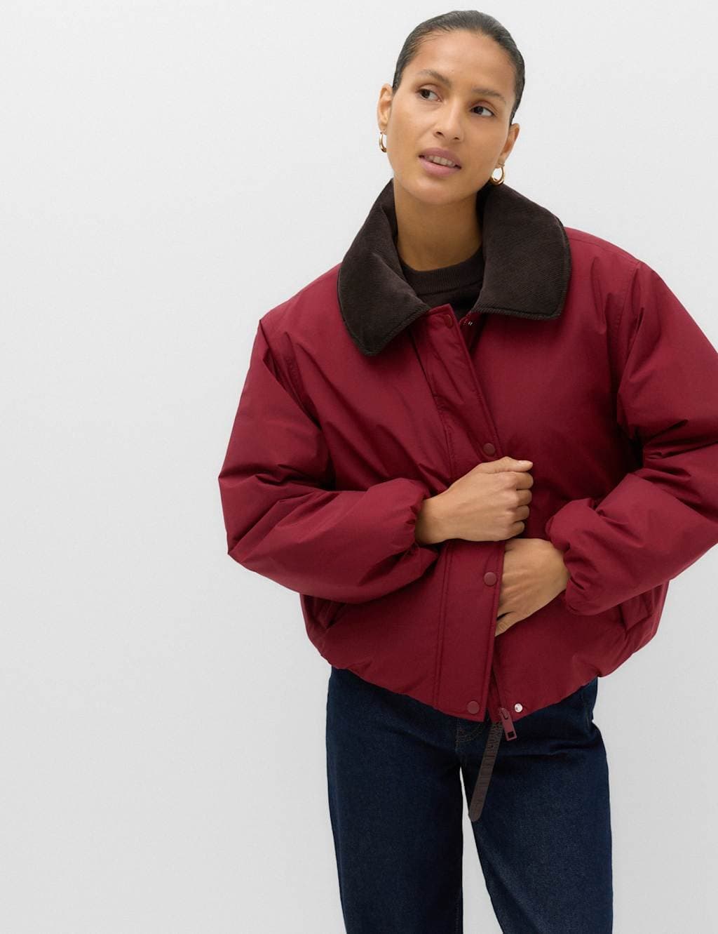 Marks & Spencer M&S Thermowarmth™ Cord Collar Short Padded Jacket Burgundy