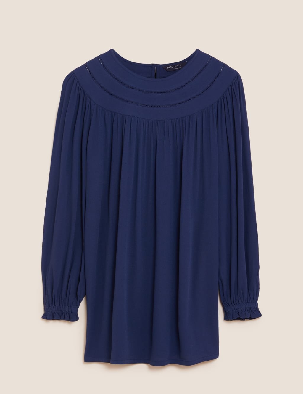 Marks & Spencer M&S Crew Neck Blouson Sleeve Blouse Ink - 2