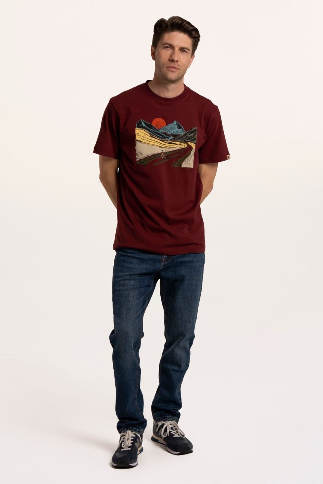 Brakeburn Brakeburn Men's Kenton Abstract Bike Landscape T-Shirt in Burgundy